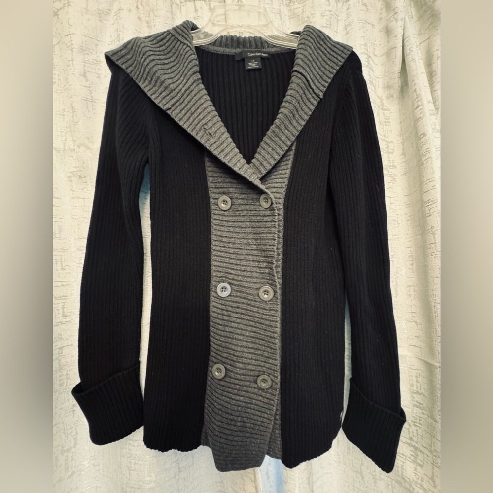 Calvin Klein Black and Gray Cardigan Sweater
